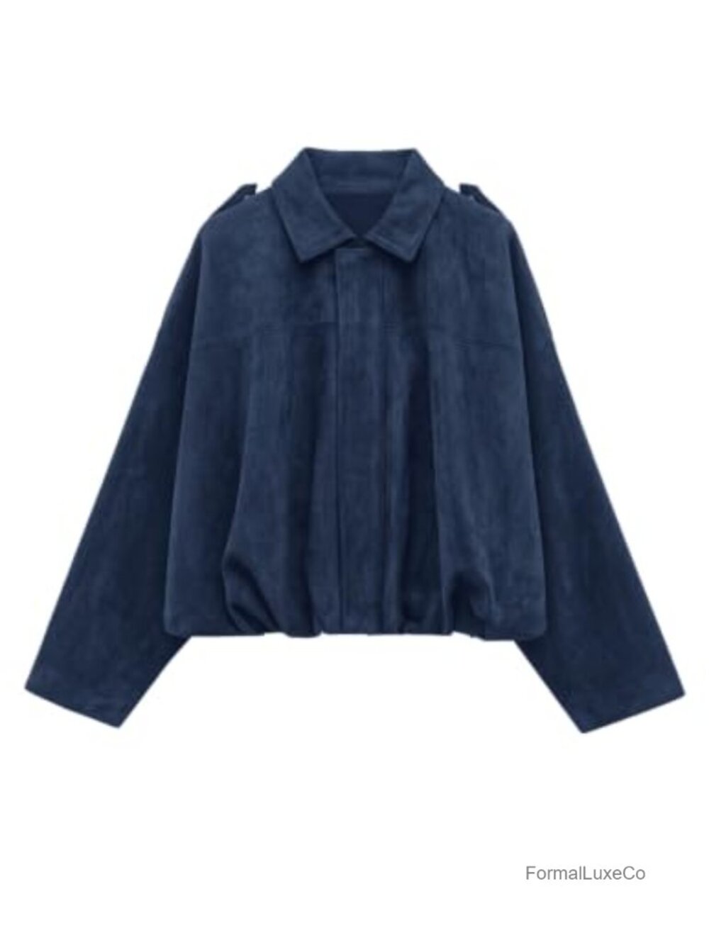 Faux Suede Cropped Bomber Jacket Oversized Batwing Zip